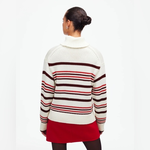 NWT Madewell Ribbed Chunky Turtleneck Sweater in Cabernet Stripe, Sizes S & XL - Picture 3 of 14
